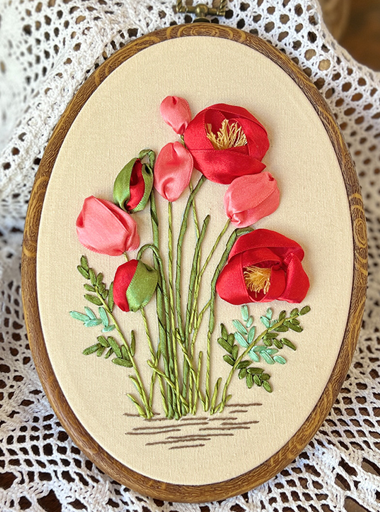 RIBBON EMBROIDERY HANGING PAINTING - BROCADE SMOKE