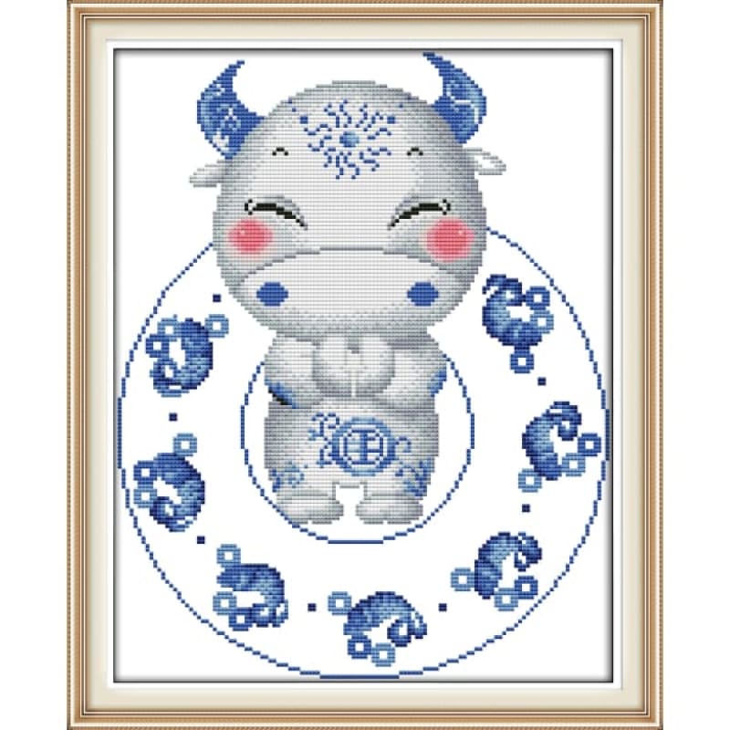 Chinese Zodiac blue and white porcelain(2) cattle Needlework Kits UK