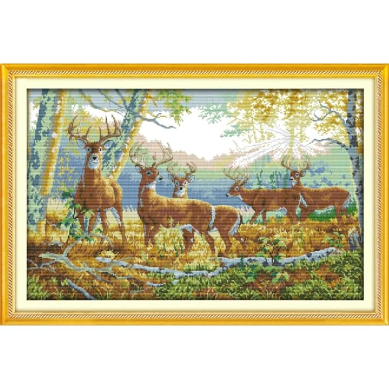 Five deer in forest Needlework Kits UK