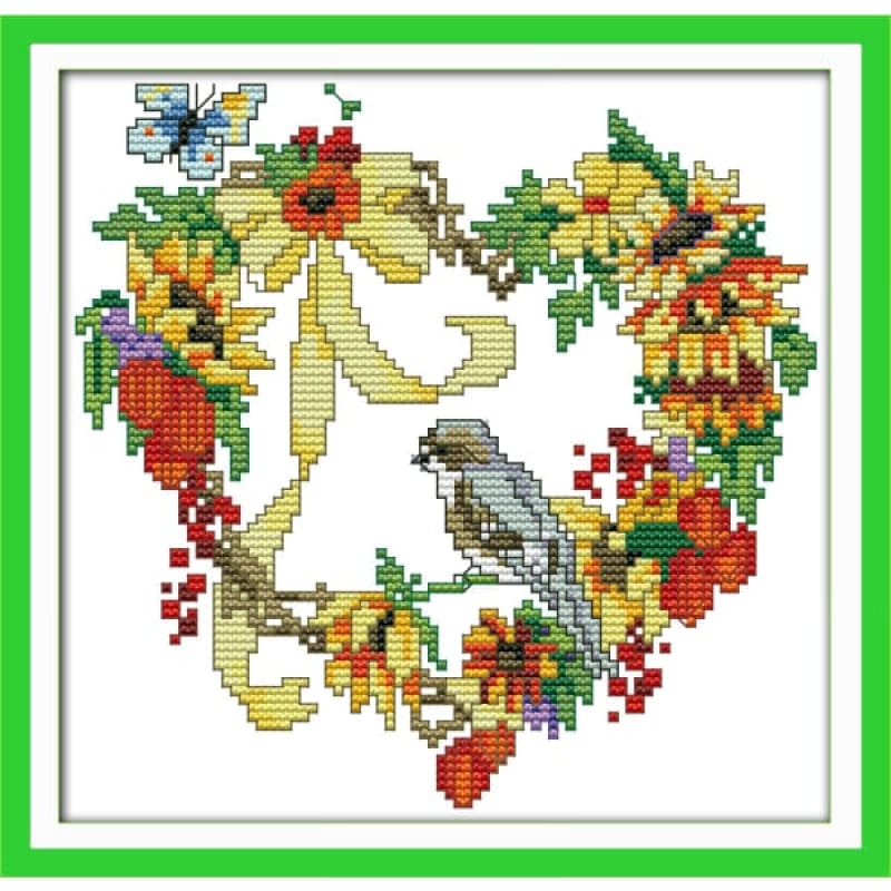 Heart-shaped wreath with the birds