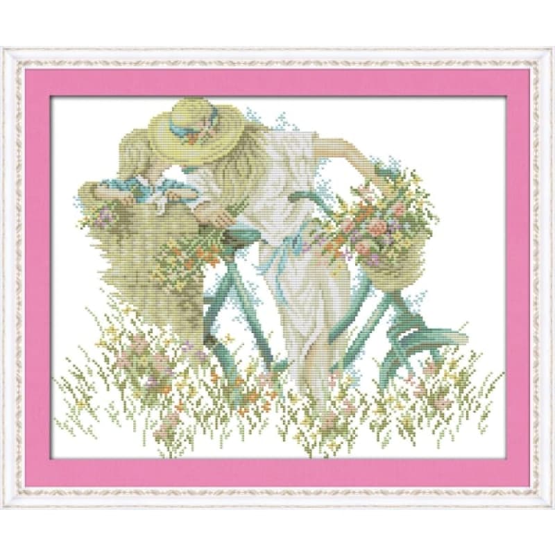Mother and daughter with bike