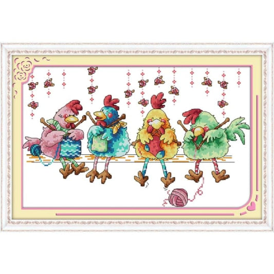 The chicken knitting a sweater