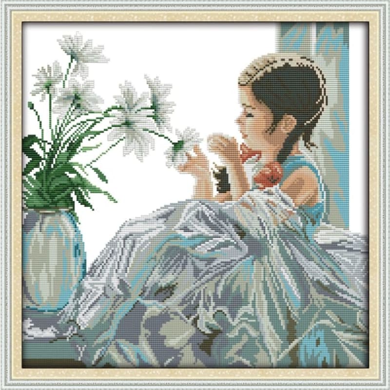 The girl with flowers