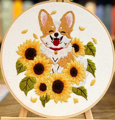 Corgi & Sunflowers