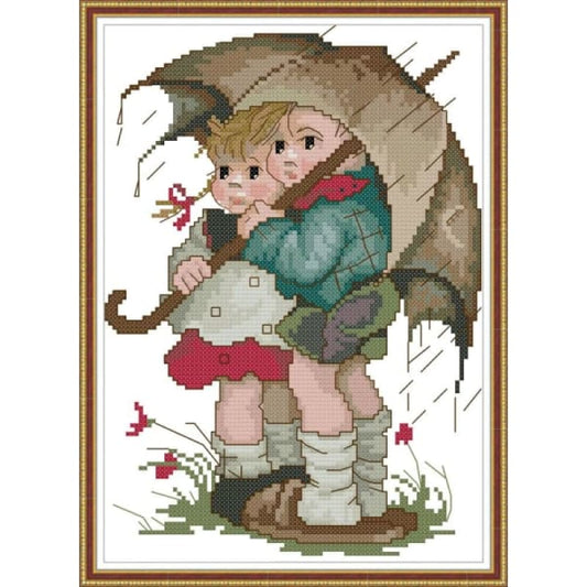 Brother and sister in the wind and rain