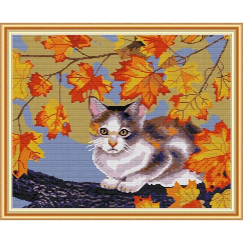 Cat and maple – Needlework Kits - UK