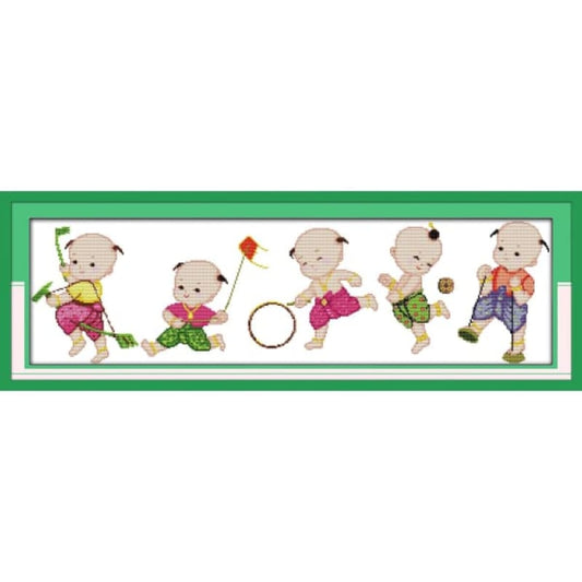 Five kids carrying blessings