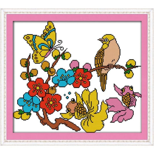Flowers birds insects and fishes