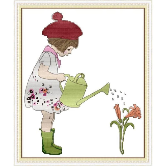 Girl watering flowers 2
