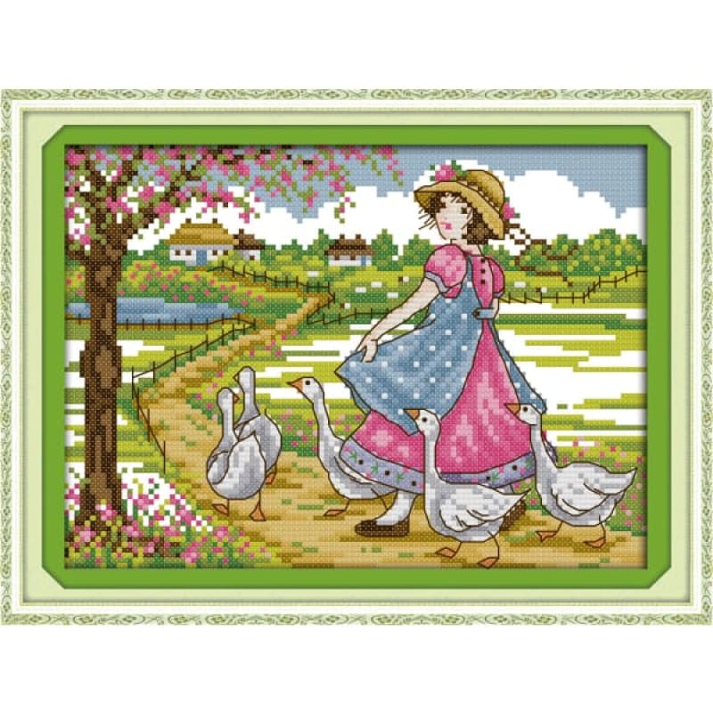 Grazing geese girl