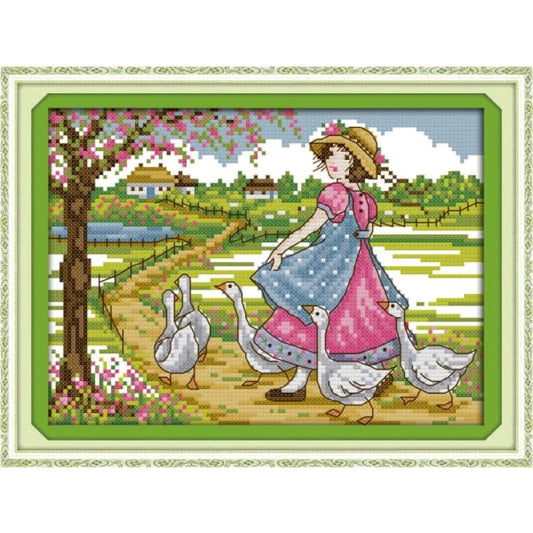 Grazing geese girl