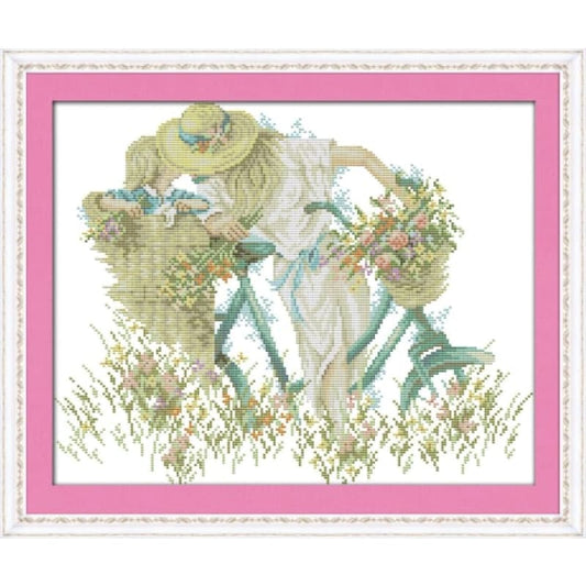 Mother and daughter with bike