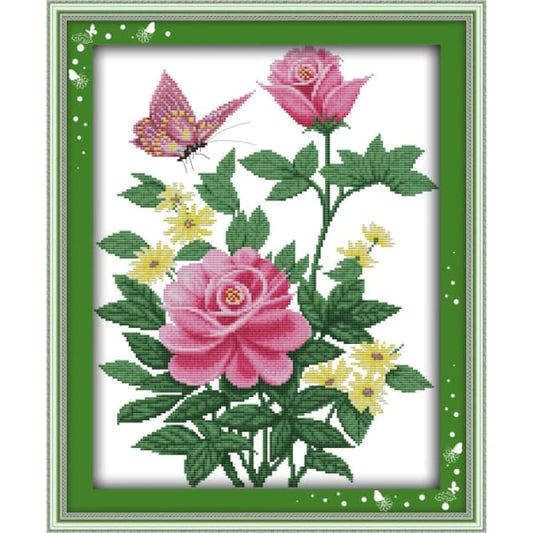 Pink rose and butterfly