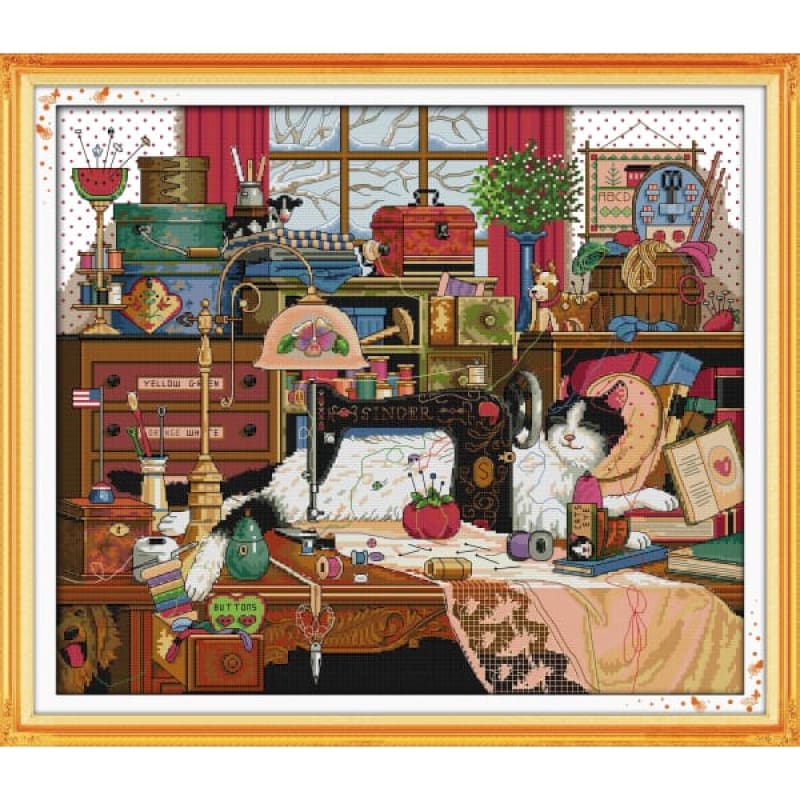 Buy Cat and Sewing Machine Cross Stitch Kits Needlework Australia