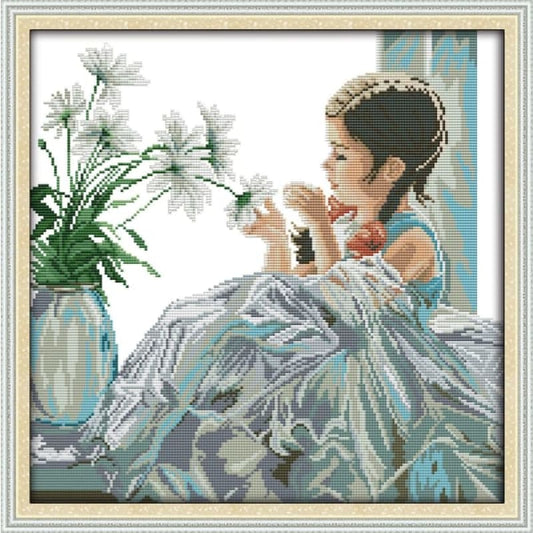 The girl with flowers