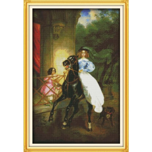 The horse riding woman