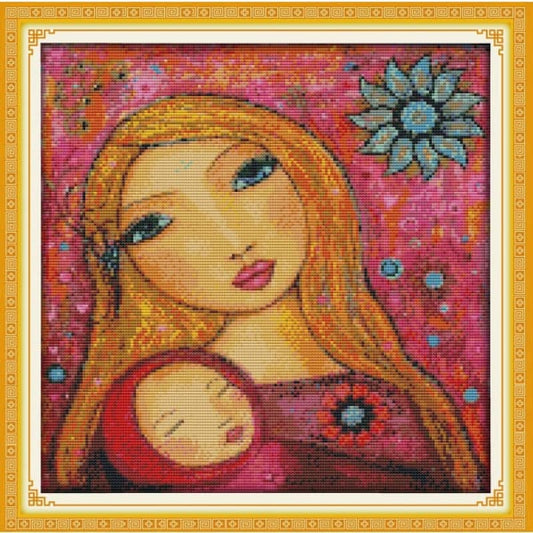 Watercolor painting of mother and daughter